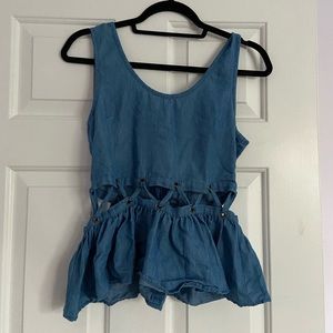 Xs Blue Denim Cutout Tank (Criss Cross)
